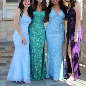 Aleta #275 Sparkly Light Blue Dress W/ Train, Backless - Prom or Formal